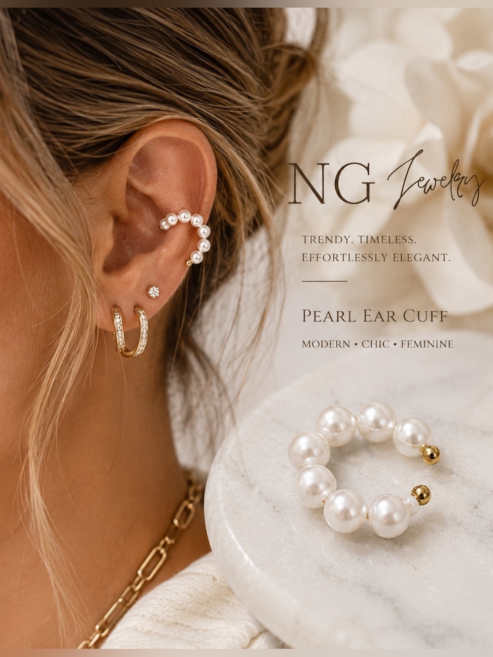 ✨ Trendy pearl ear cuff / upper ear earring by NG Jewelry —